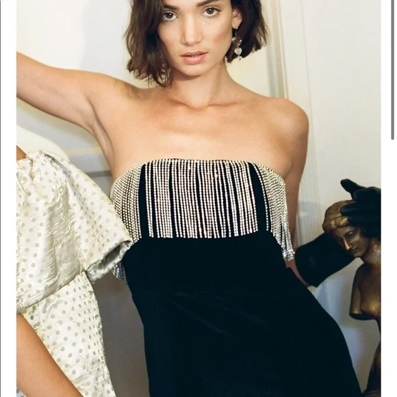 SOLD LPA Audra Dress Velvet Diamond Fringe womens XL black silver gemstone - Picture 1 of 16